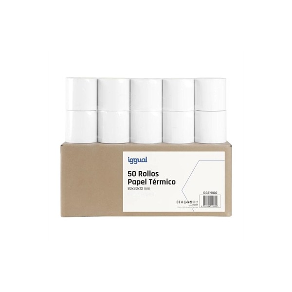 Iggual caja 50 rollos papel térmico sin bpa 80x80